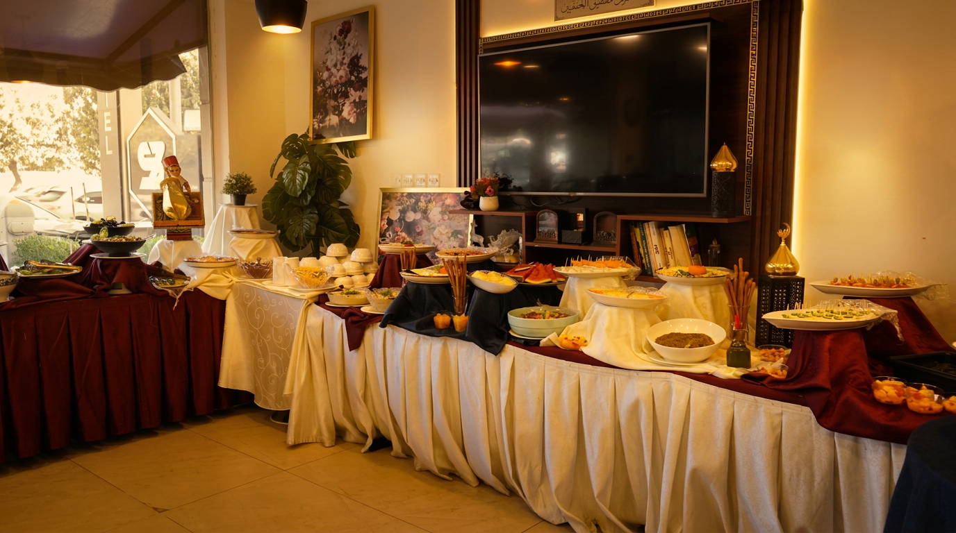 Hotel breakfast buffet spread