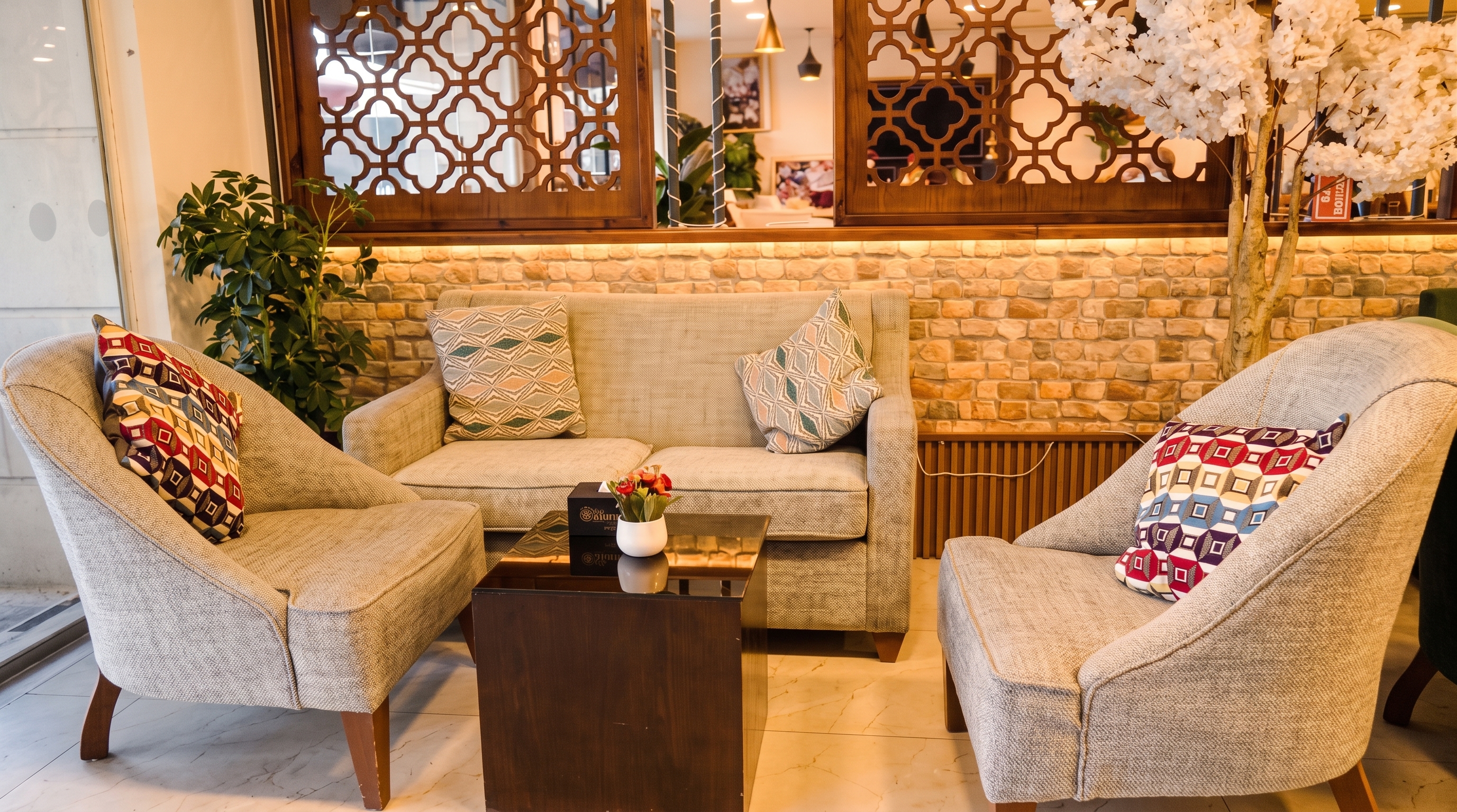 The Seventh Star Hotel Suites lobby — elegant interior with warm lighting